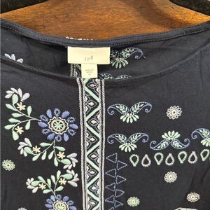 J. Jill Navy Floral Embroidered Top